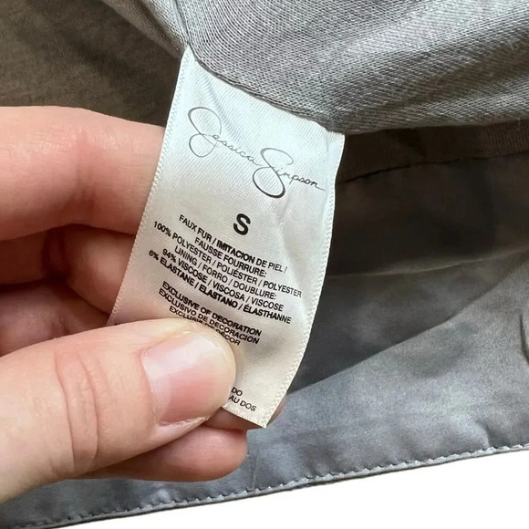 Jessica Simpson Gray Faux Fur Open Front Studded Kassidy Jacket S - Picture 5 of 5